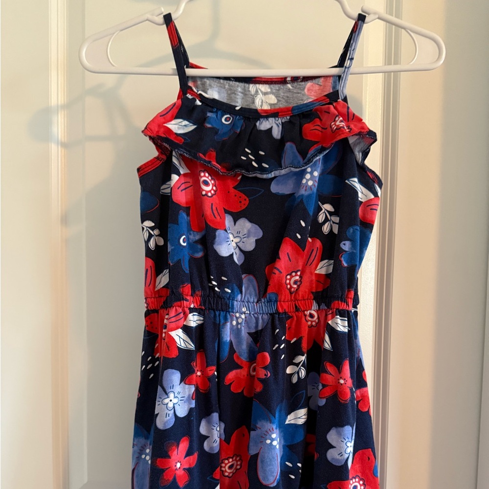 Carter's Navy and Red Floral Dress Americana - Size M (8/8A) - Preloved